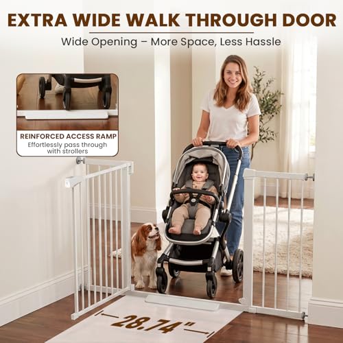 36 58" Extra Wide Baby Gate for Stairs (White / 36-58"W x 30"H)
