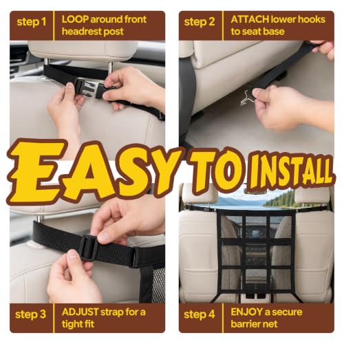 Dog Car Barrier Divider Net with 3 Zipper Storage Bags and Seat Belt