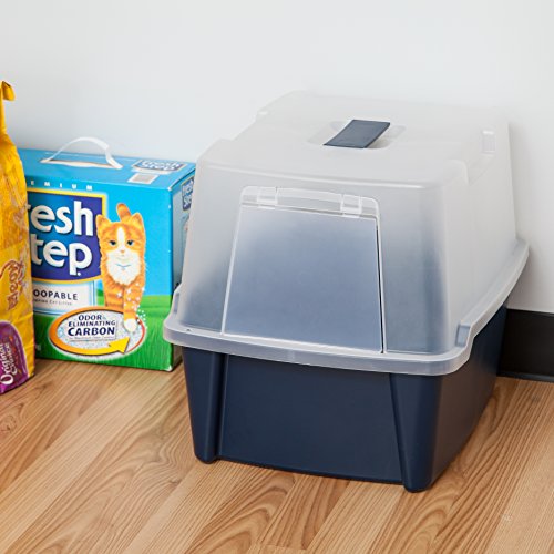 Large Front Door Cat Litter Box (Navy / Hooded)