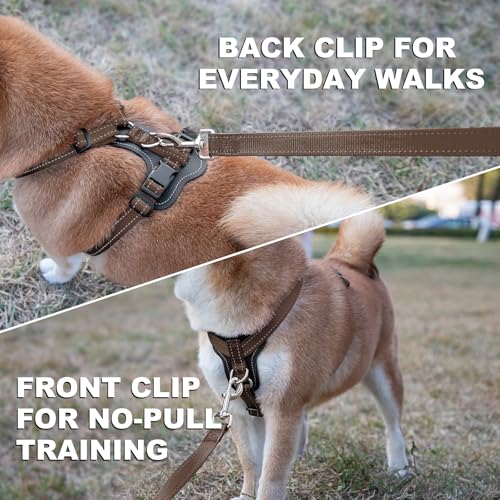 No Pull Dog Harness with Leather Accents (L / Chocolate)