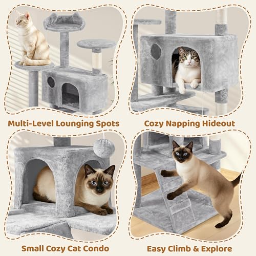 70in Multi Level Sturdy Cat Tree (Light Gray / 70in)