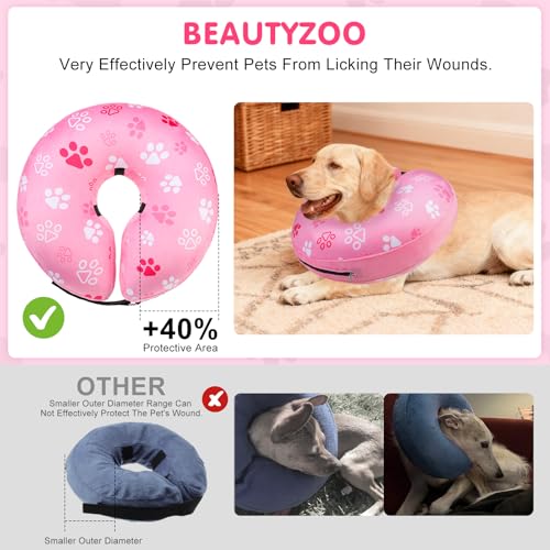 Dog Cone Collar Alternative After Surgery (Pink Paw / M(Neck:13"-16"))