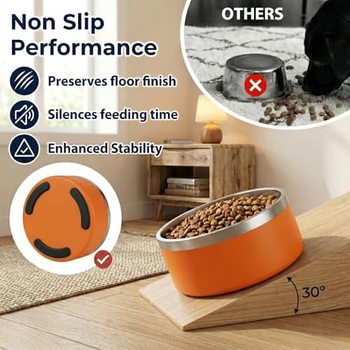 Stainless Steel Slow Feeder Dog Bowl (Orange)
