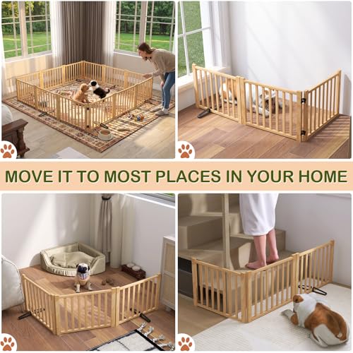 Wooden Freestanding Dog Gate Indoor (【3 Panels】H:16.9")