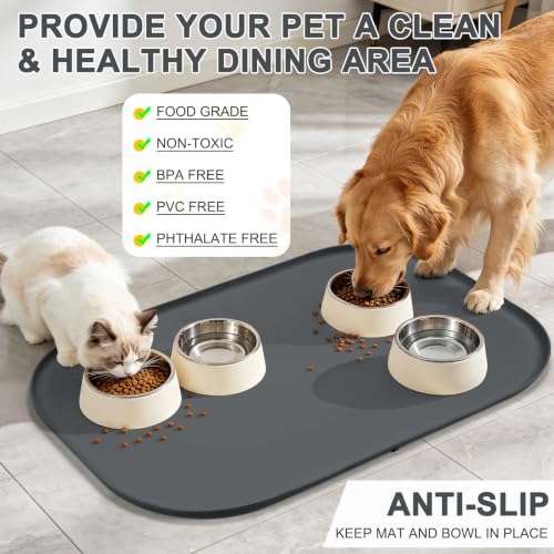 Waterproof Silicone Pet Food Mat with Raised Edge for Dog & Cat (Dark Grey / 36"L x 24"W)