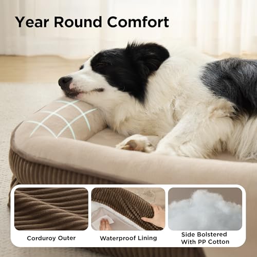 LPlus 360°Oval Bolster Orthopedic Dog Beds Large Sized Dog (Walnut / 38"lx28"wx7"th)