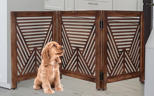 Lightnpro 3 Panel Wooden Dog Gate (Natural Burnt Lines / 24x54 - Clover)