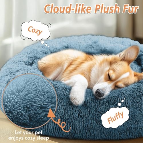 Calming Dog Beds Large Sized Dog (Blue / 36.0"L x 36.0"W x 8.0"Th)