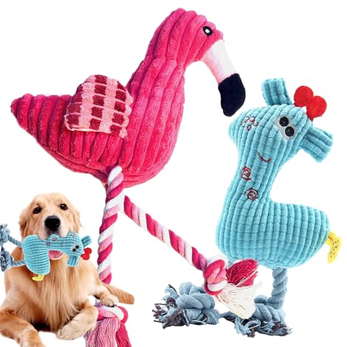 2 Pack Plush Dog Toys with Rope