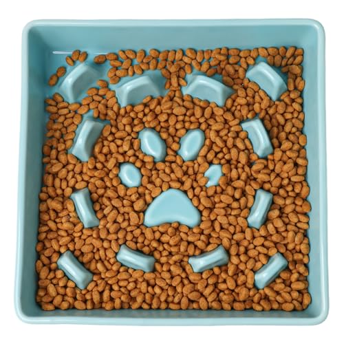 Ceramic Dog Slow Feeder Bowls (Turquoise / M-1.8 Cups)