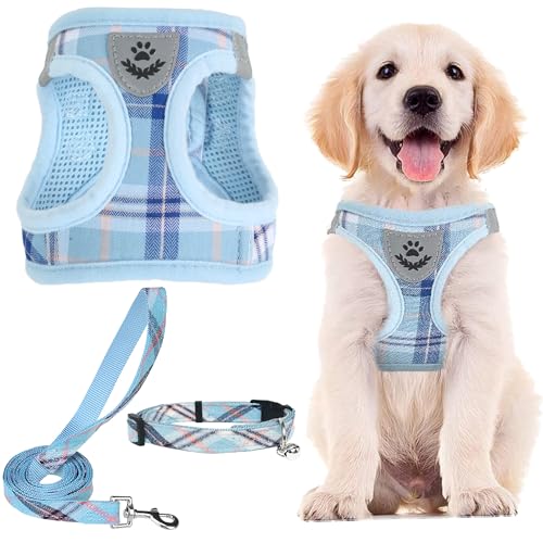 Dog Harness Collar and Leash Set No Pull for Small Medium Sized (Blue / M (CHEST 16"-18"))