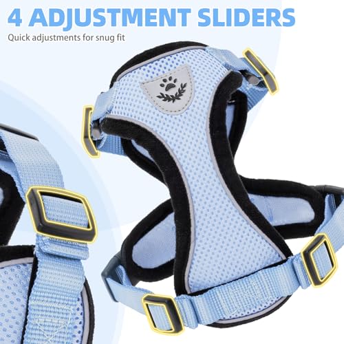 Cat Harness and Leash Set Escape Proof Reflective Cat Walking Harness Adjustable Soft Breathable Mesh Vest for Small Pets (M (NECK 11"-13.7", CHEST 16"-20") / Sky Blue)