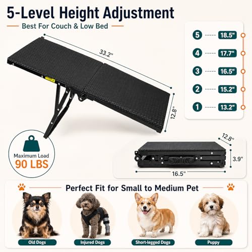 Dog Ramp for Bed Couch (Small-33.2"L x 12"W)