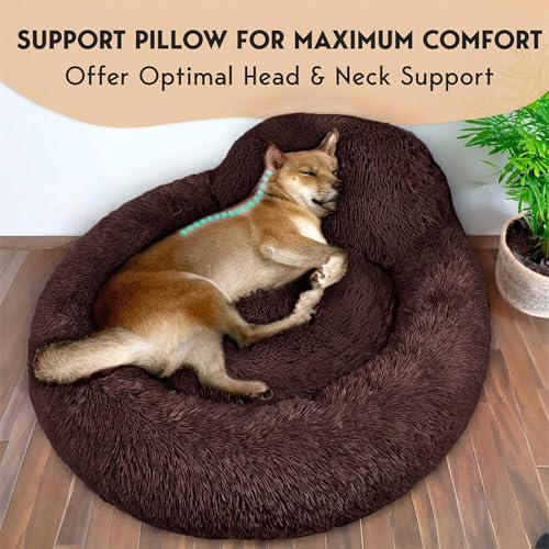 PetJett Calming Dog Bed Medium Size Dog (Brown / Medium - 30”L x 30”W x 8”Th)
