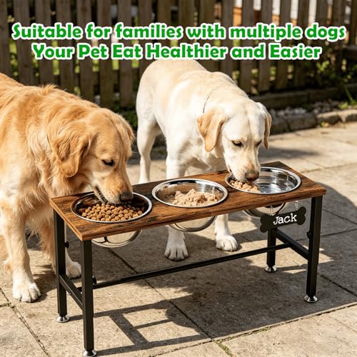 Adjustable Height Elevated Dog Bowl Stand (Brown-1.7L-Three)