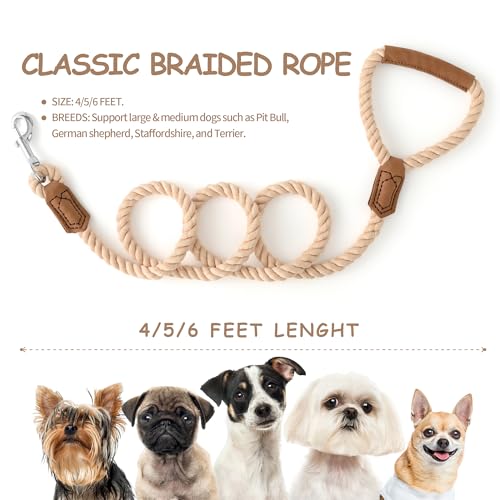 Dog Leash Braided Cotton Rope w (Light Tan / 72 Inch-1/2")