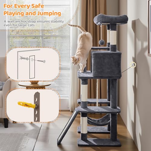 54in Cat Tree Tower for Large Cats (Dark Gray / 54in)