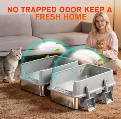 2PACK Stainless Steel Litter Box (2PACK-Grey)