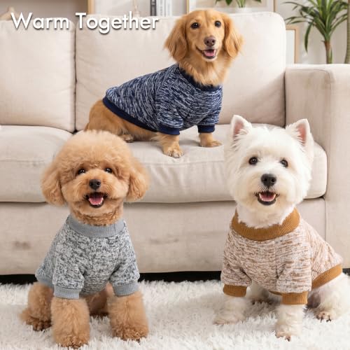 4 Pack Dog Sweaters for Small Dogs Girl Boy Winter Fleece Clothes Warm Soft Dog Sweatshirt Outfit for Dogs Cats Pet Apparel (Grey+Bright Blue+Navy Blue+Khaki / X-Small)