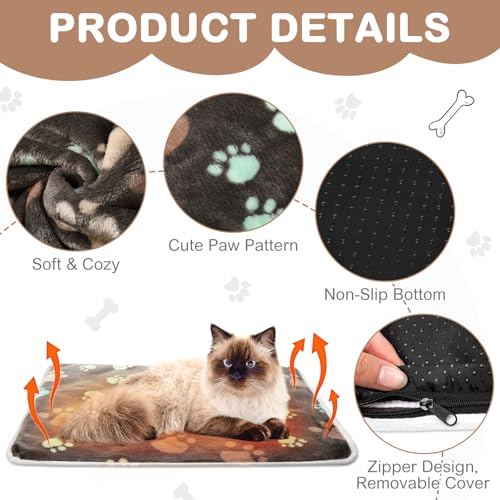 2 Pack Self Warming Cat Bed Self Heating Dog Pad Cat Warming Pad Thermal Pet Mat Washable Reflect Body Heat Removable Cover for Indoor Kittens Puppies Feral Pet (16 x 20 Inch)