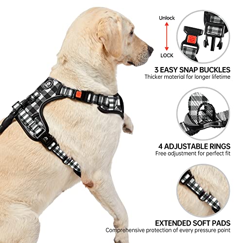 Reflective Dog Harness for Large Dogs (Checkered Black / X-Large)