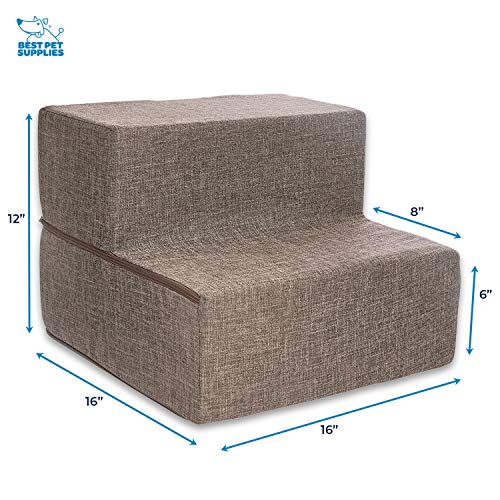 Dog Stairs & Steps (Brown Linen / H: 12 Inches (Foldable))