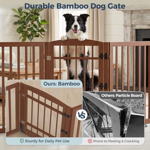 Dog Gate Indoor (Walnut / 132.3"Wx30"H, 6 Panels w/ Door)