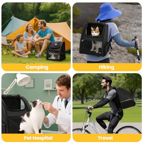 Cat Backpack Carrier for Small Dogs and Cats Fit Up to 15 Lbs (Black)