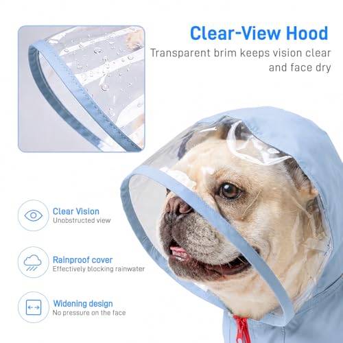 Dog Raincoat Rain Jacket with Clear Hood and Broad Chest Fit (Blue / Medium)