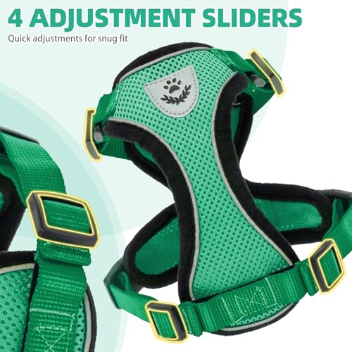 Cat Harness and Leash Set Escape Proof Reflective Cat Walking Harness Adjustable Soft Breathable Mesh Vest for Small Pets (M (NECK 11"-13.7", CHEST 16"-20") / Dark Green)