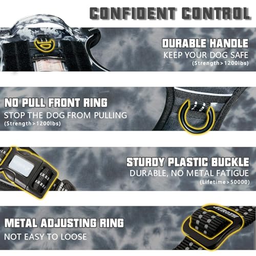 Tactical Dog Harness for Large Dogs (Black Ink / XL(Neck:20-31",Chest:26-42"),75-135 lbs)