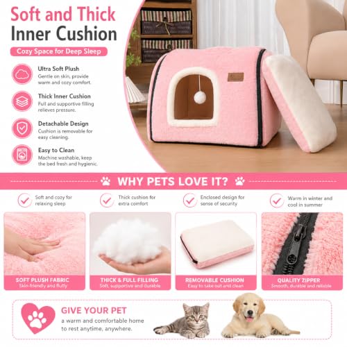 cat Bed cave cat beds for Indoor Cats (L:(20.4"×15.5"×15") / Pink)