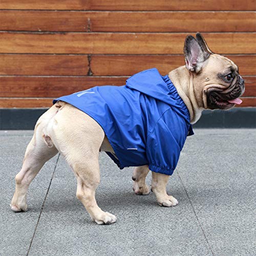 Dog Cold Weather Coats Water Resistant Raincoats Lightweight Windbreaker Hooded Jackets for French English Bulldog Pitbull Pug Boston Terriers Outdoor Rain Coat (Blue / X-Large ( 45 - 55 lbs ))