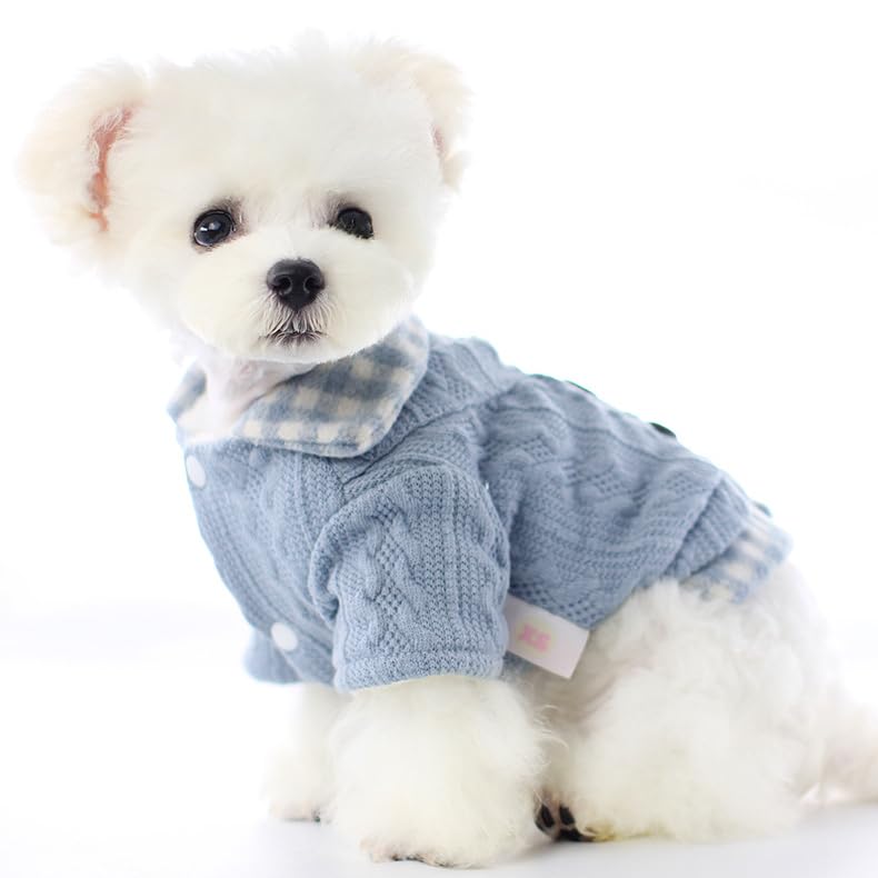 Dog Princess Sweater for Small Dogs Thick Shirt Plaid Clothes Costume Pet Girl Cute Coat Outfits Fall Costumes Winter Dog Sweaters (S / Blue)