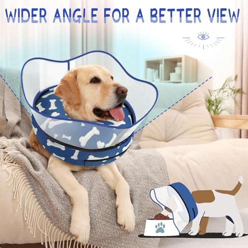 Raised Inflatable Dog Cone Collar to Stop Licking (T Bone Navy / M(Neck 9"-12.5"))