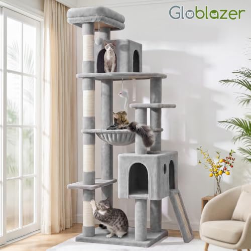 F70 Pro Heavy Duty Cat Tree Tower for Indoor Cats Large Adult (70inch / Light Grey)