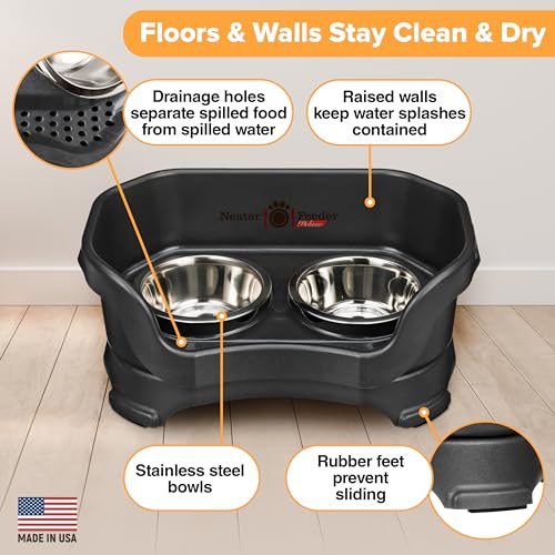 Neater Feeder Deluxe Mess Proof Cat Bowls Elevated (Cat with Standard Bowl / Midnight Black)