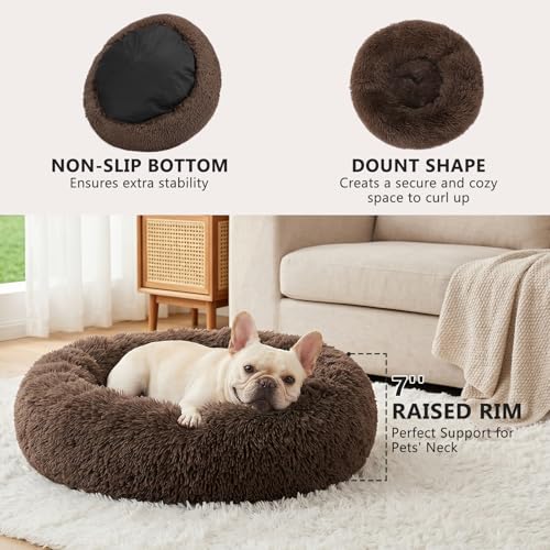 Orthopedic Dog Bed Comfortable Donut Cuddler Round Pet Beds Ultra Soft Washable Dog and Cat Cushion Bed (S(23’’x 23’’) / Chocolate)