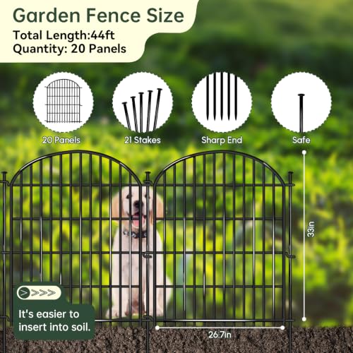 20 Panels No Dig Decorative Garden Fence (Black / 20 Panels, 44ft(L) x 33in(H))