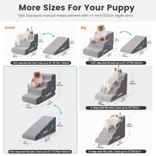 Dog Stairs for Small Dogs 22" H (Grey / Update 2in1 33"D x 15.7"W x 22"H)