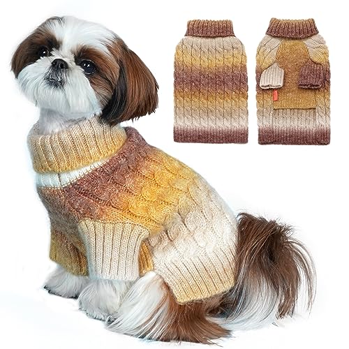 Color Block Dog Sweater for Small Dogs Turtleneck Thermal Knit (Small (7-11lbs) / 06# Brown)