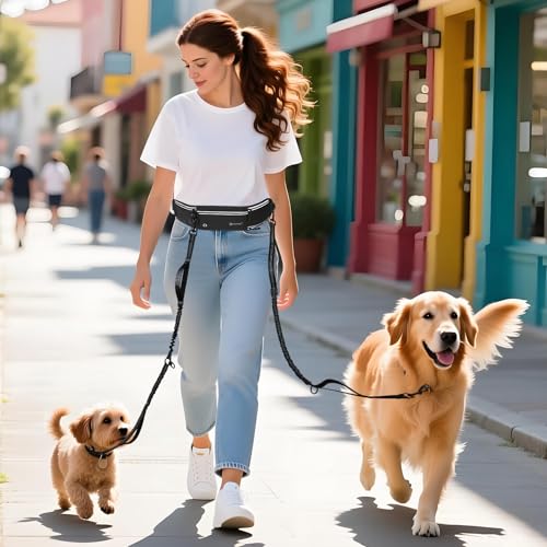 Hands Free Dog Leash for 2 Dogs Up to 250 lb (Black / Two Dogs)