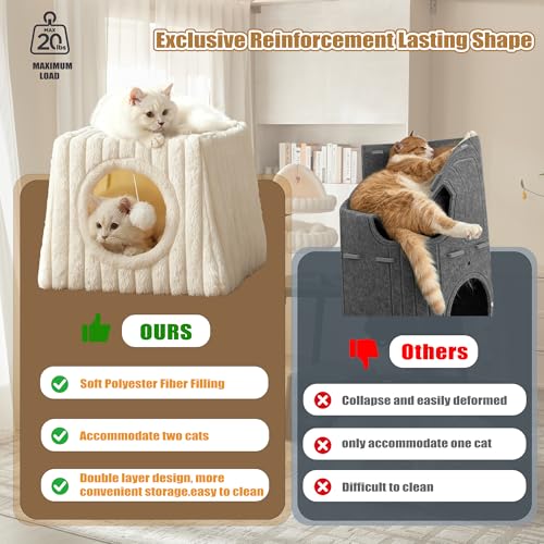Cat Cave Bed 15.74"x15.74"x13.38" Large with Balls (Whiite / Large)