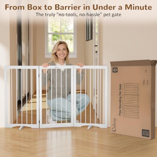 32" Extra Tall Free Standing Dog Gate Indoor (White / 3-Panel, 32"Tall)