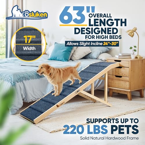 2026 Upgraded Dog Ramp for Bed (Wood / 63"X 17inch)