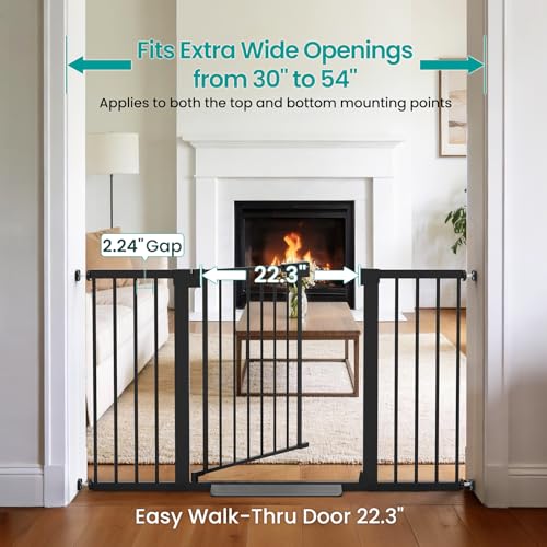 30 54" Extra Wide Baby Gate for Stairs & Auto Close Dog Gate Black (Black / 30"-54" W x 30.5" H)