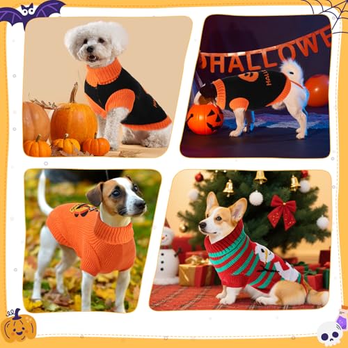 3 Pack Halloween Thanksgiving Christmas Dog Cat Sweaters Sets Dogs Fall Clothes Pumpkin Turkey Snowman Dog Cat Knit Sweaters Pets Costumes for Holiday Dogs Cats Pets (Large)