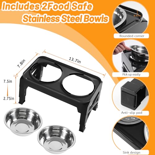 Elevated Dog Bowls with 2 Stainless Steel Dog Food & Water Raised Bowls with No Spill Edge Non (S (6" for Small Dogs) / Black)