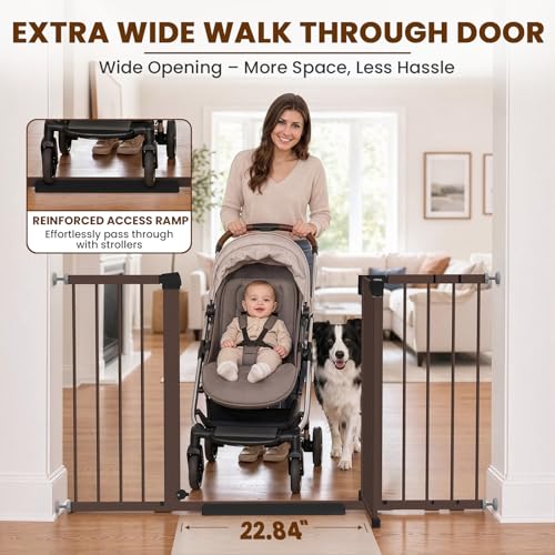 29.7 54.2" Baby Gate for Stairs (Brown / 29.7-54.2"W x 30"H)