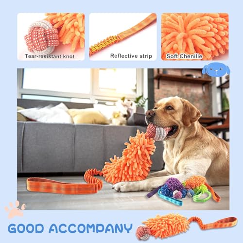Dog Puppy Toys Dog Squeak Toys Plush Dog Toy with Dog Ropes Knots for Fun and Teeth Cleaning (Orange / Dog Bite Ball Toy)